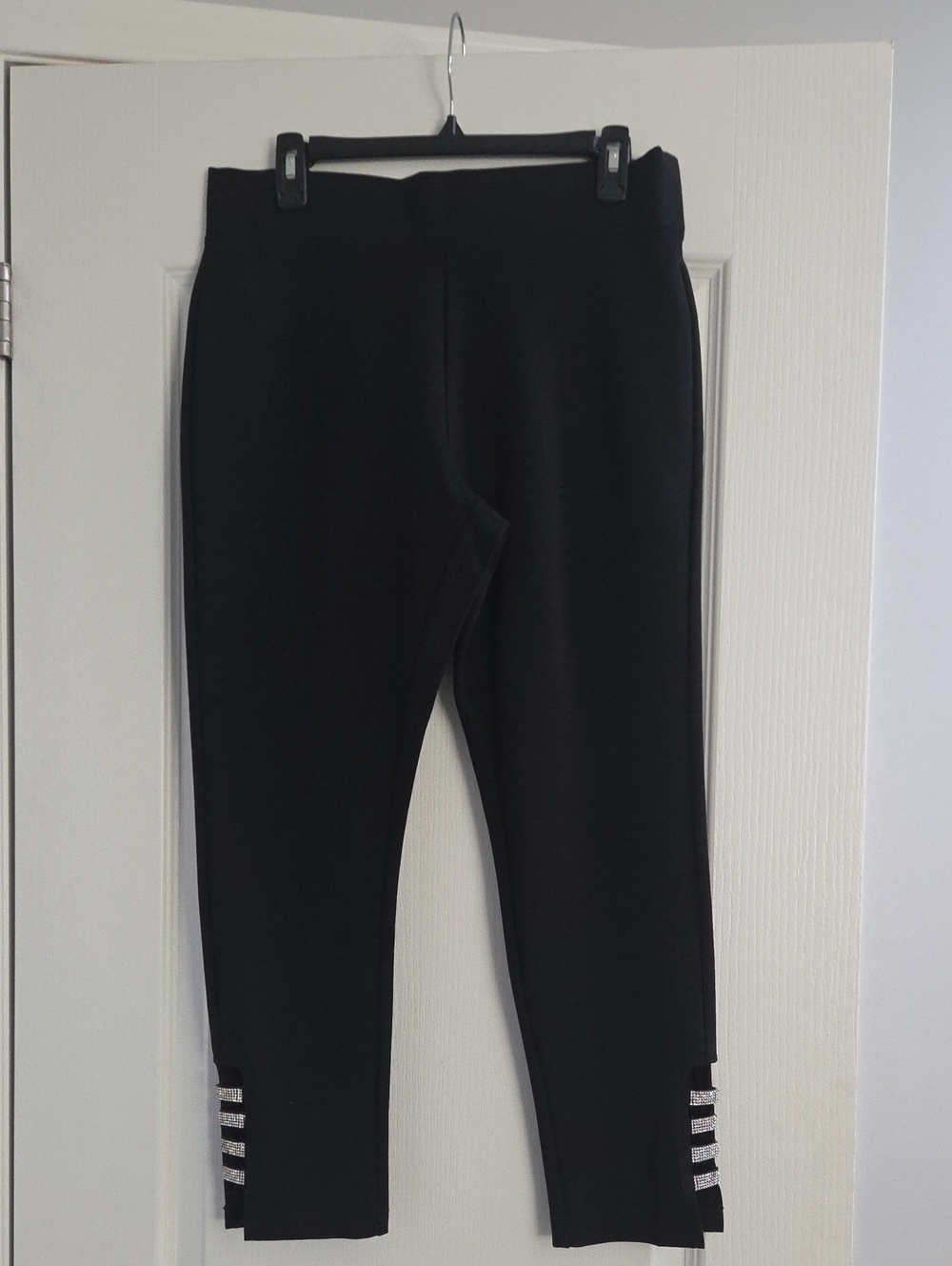 cleo Black Ankle Ponte Pants with Silver Trim